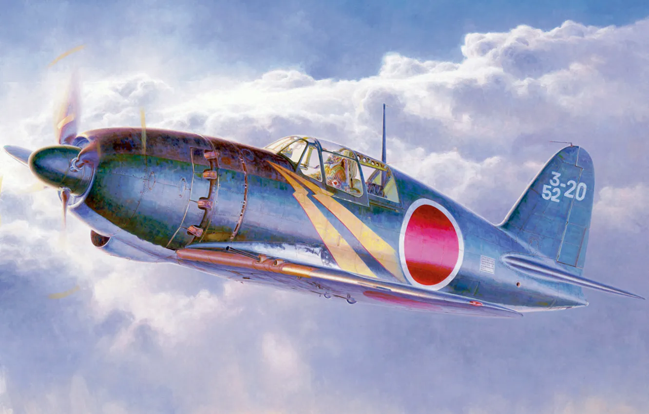 Фото обои war, art, airplane, painting, aviation, ww2, Mitsubishi J2M