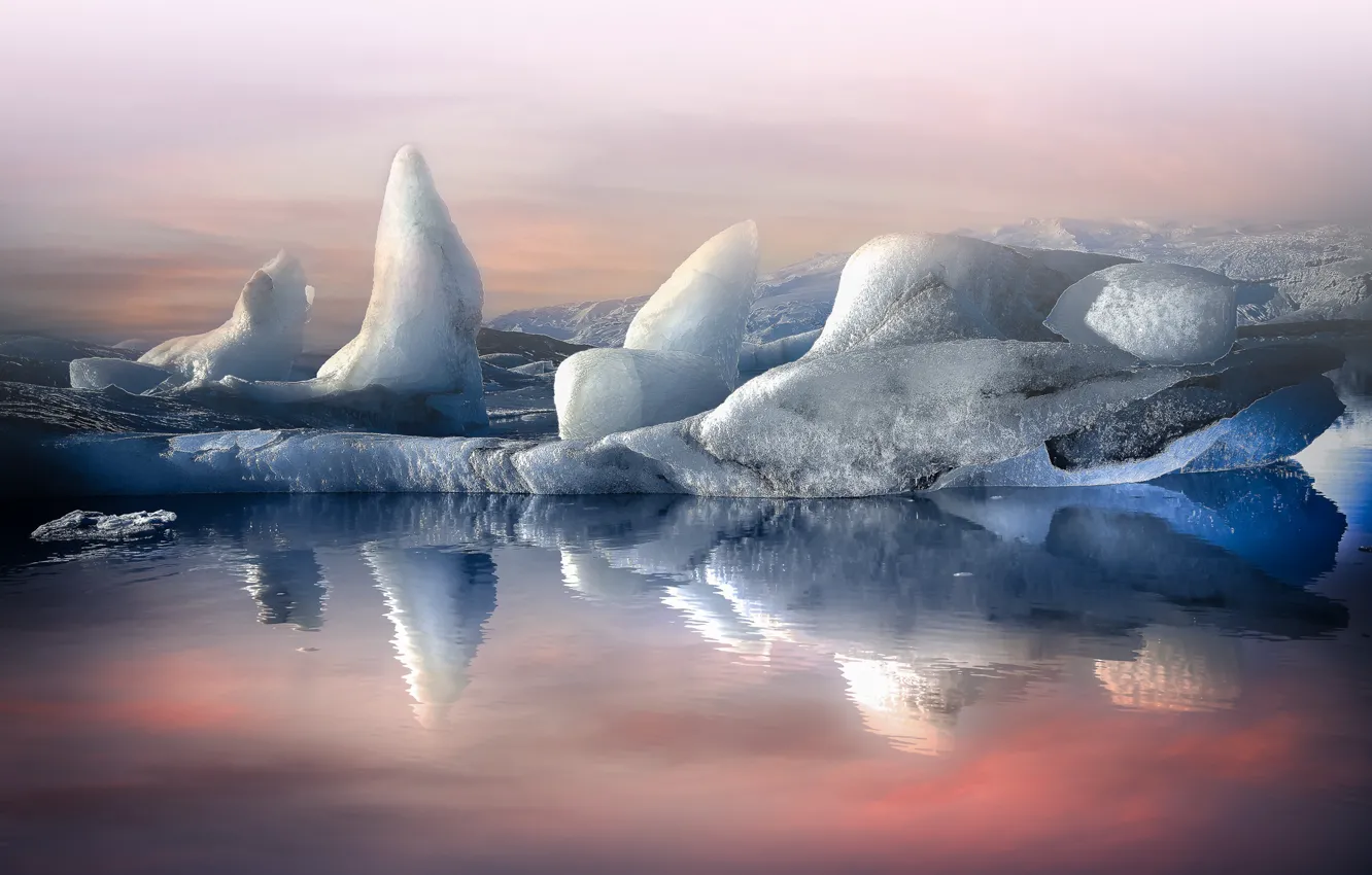 Фото обои вода, отражения, природа, лёд