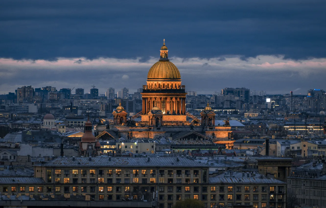 Фото обои город, здания, дома, вечер, Питер, Санкт-Петербург, храм, купол