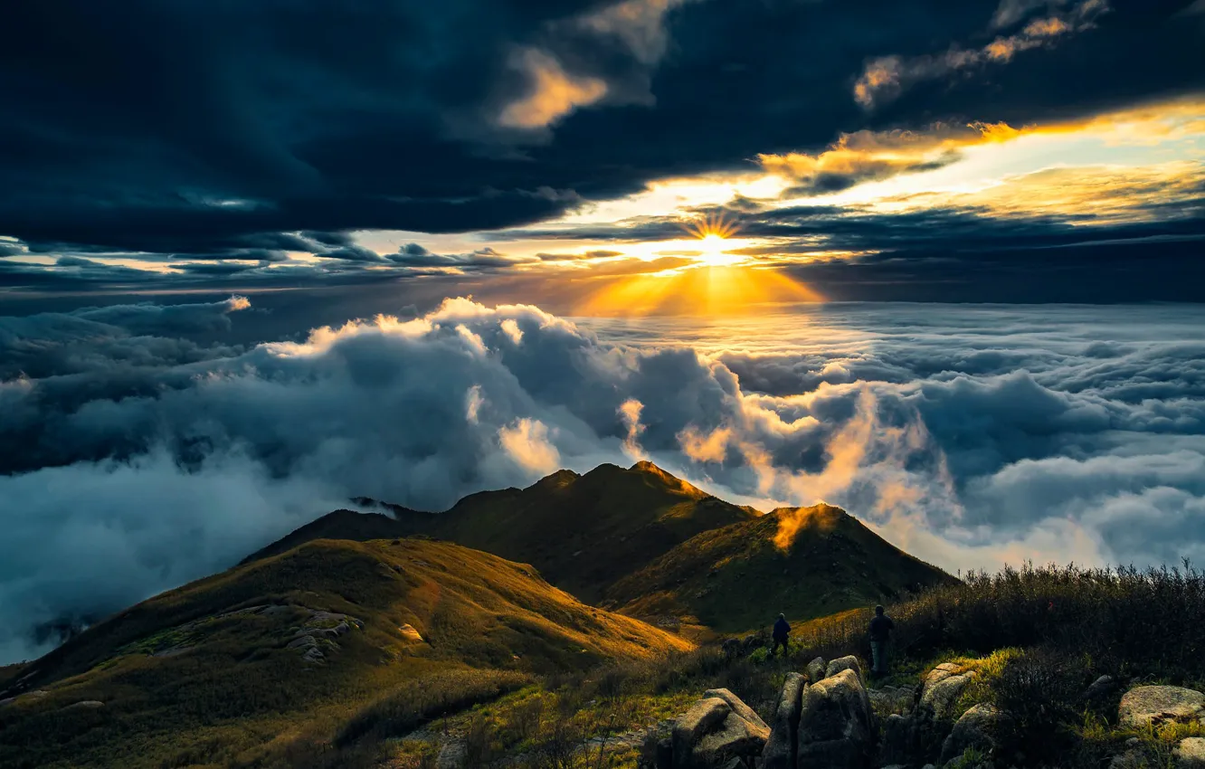 Фото обои Sun, Mountain, View, Travel, Cloud, Rise