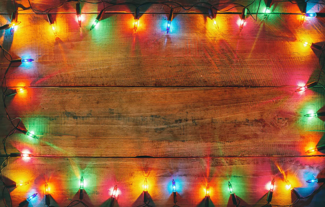 Фото обои украшения, colorful, Новый Год, Рождество, гирлянда, Christmas, wood, New Year