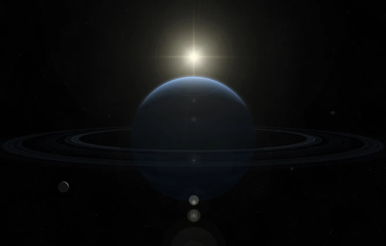 Фото обои солнце, звезды, кольца, спутники, газовый гигант, neptune