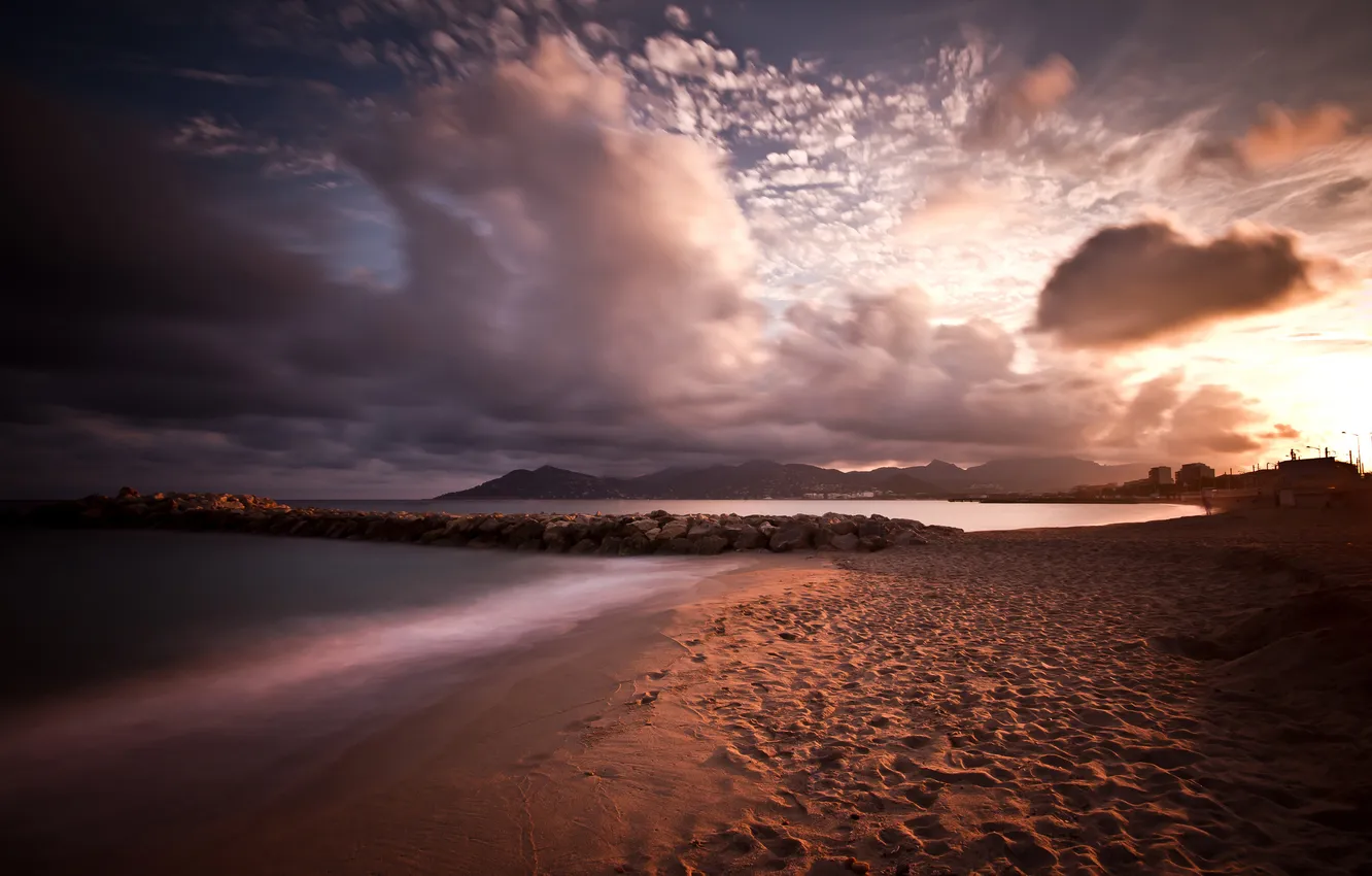 Фото обои пляж, закат, Песок