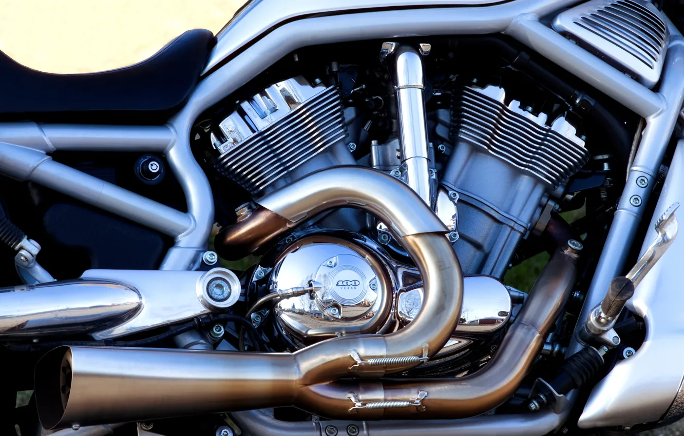 Фото обои трубы, рама, Harley Davidson, хром, мотор