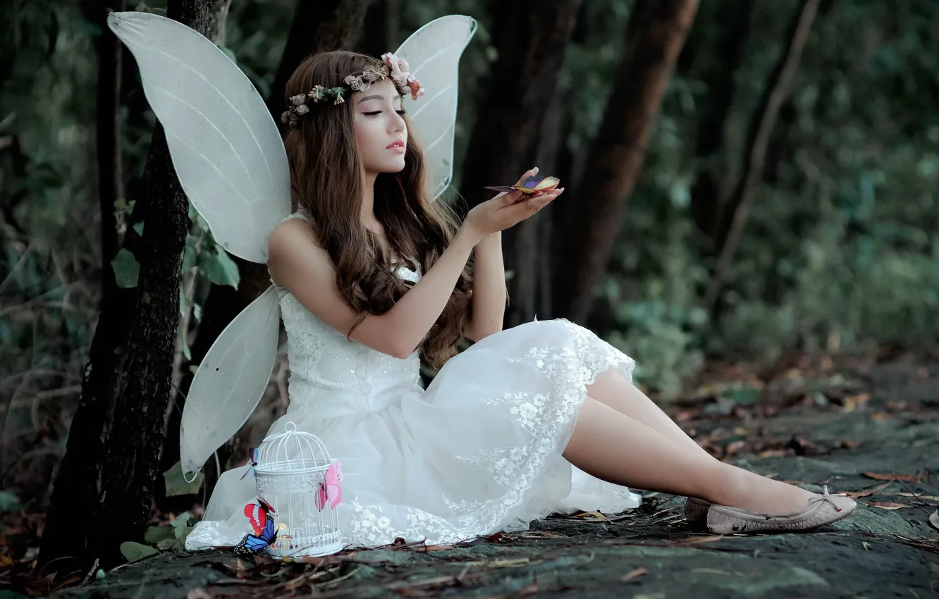 Фото обои волшебство, бабочка, позитив, девочка, girl, magic, butterfly, positive