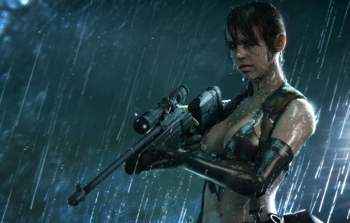 Фото обои девушка, дождь, игра, girl, снайпер, game, metal gear solid, rain