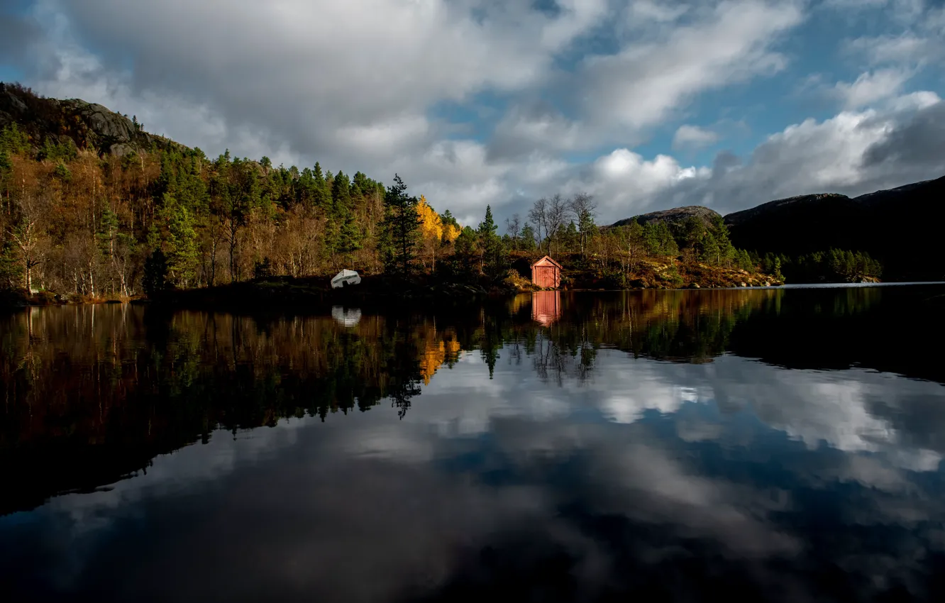 Фото обои осень, облака, озеро, Норвегия, Rogaland