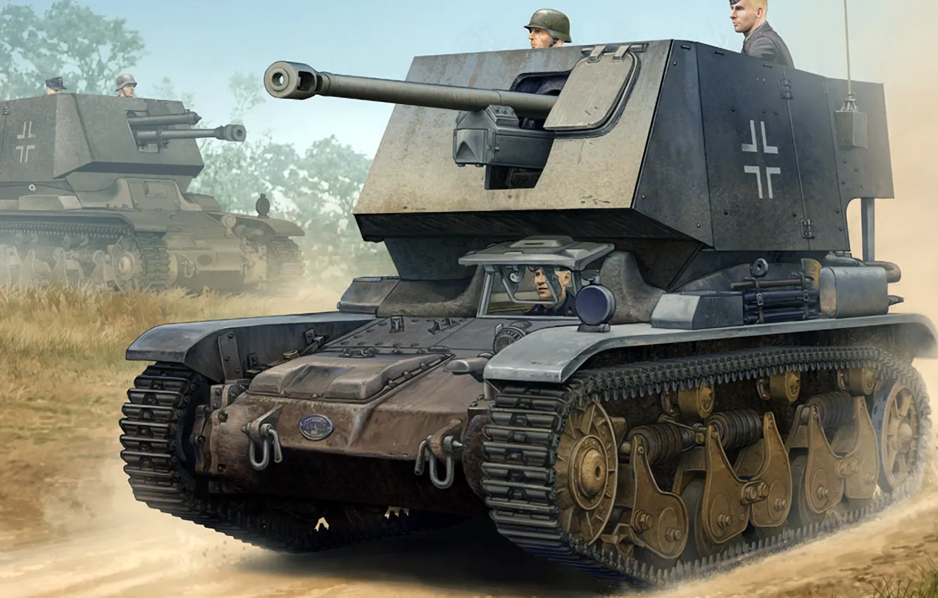 Фото обои рисунок, арт, САУ, Panzerjäger, 47-мм противотанковая пушка, 35R