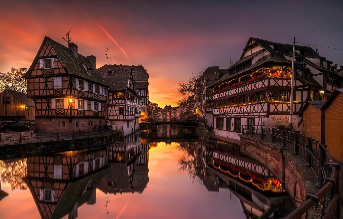 Фото обои река, дома, Страсбург