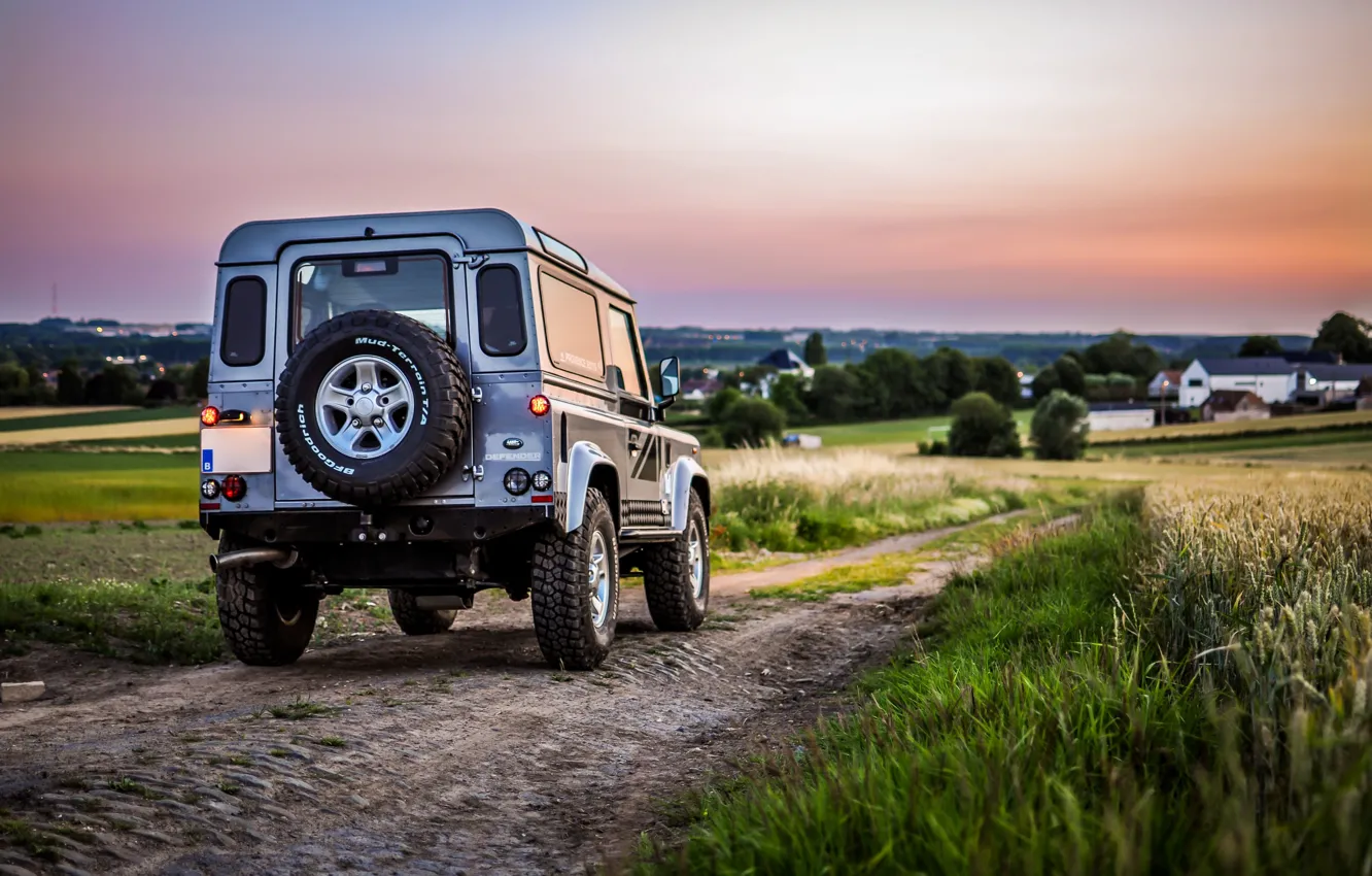 Фото обои Land Rover, Landscape, Defender, Village, Sun Goes Down, Offraod, Arnaud Hustin