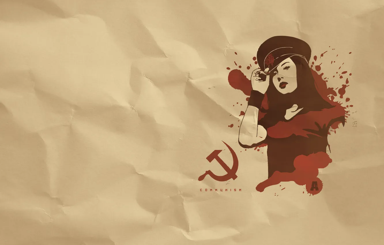 Фото обои девушка, молот, коммунизм, фуражка, серп