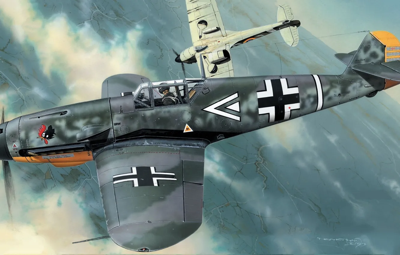 Фото обои истребитель, Messerschmitt, боевой самолёт, Bf.109F, Bf-109F-4, Hans ''Assi'' Hahn, Stab III./JG2