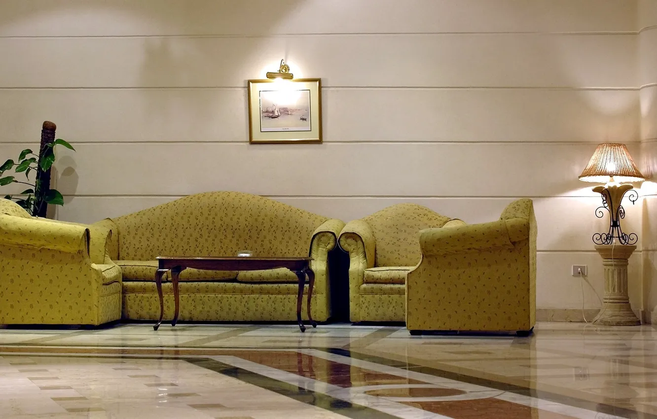 Фото обои желтый, дизайн, уют, стиль, комната, диван, интерьер, кресло
