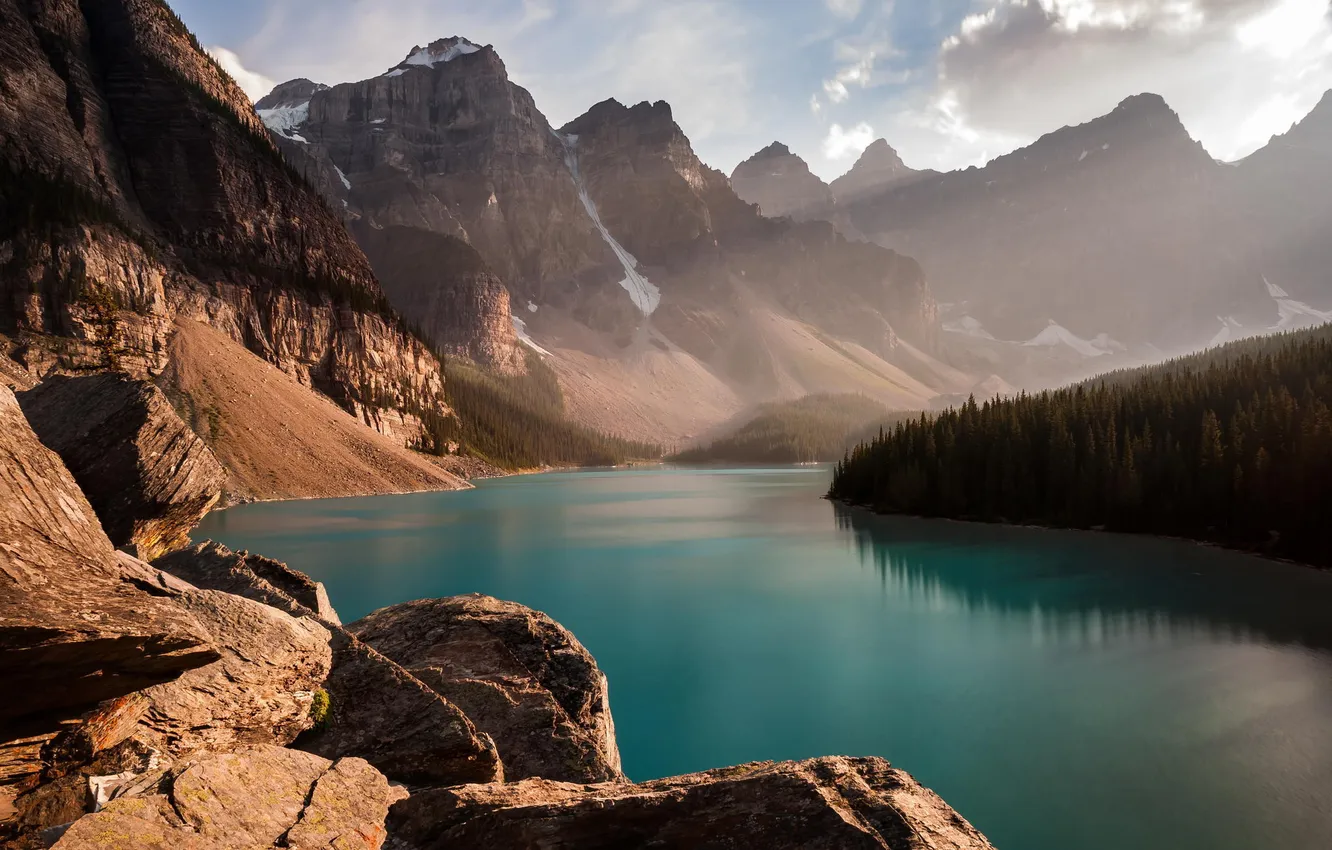 Фото обои горы, природа, река, Канада