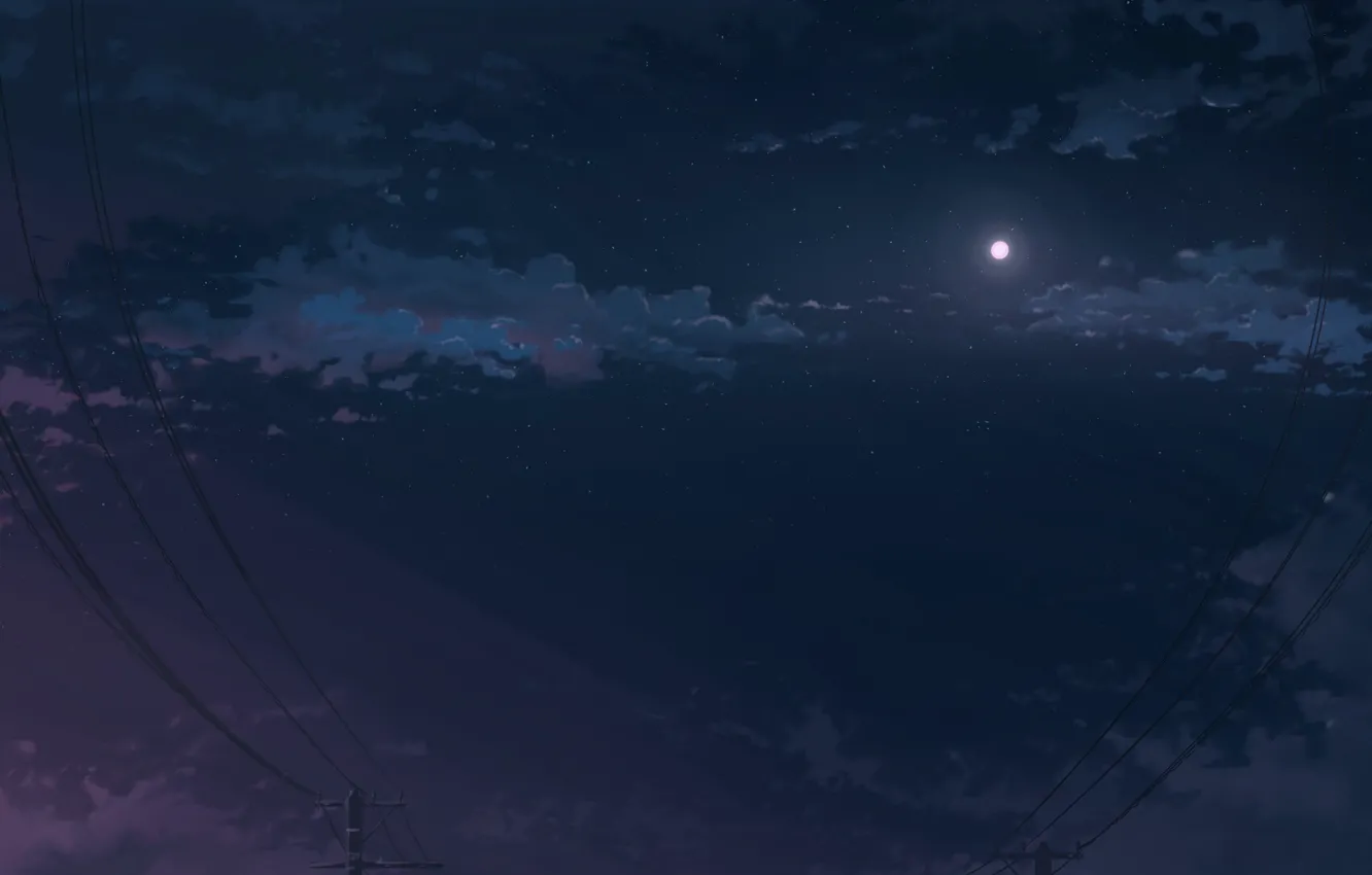 Фото обои небо, ночь, луна, лэп, K.Hati
