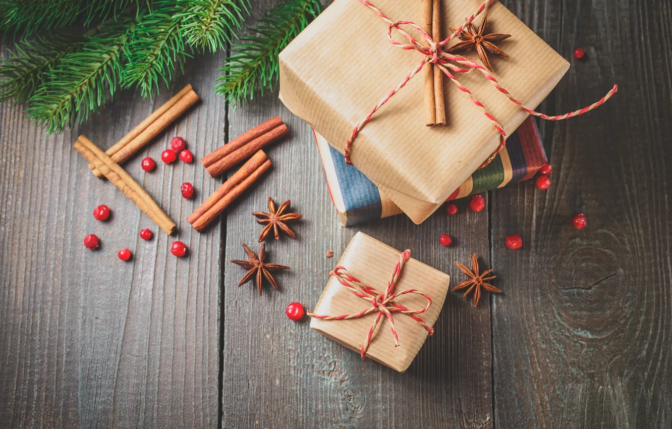 Фото обои украшения, елка, апельсин, Новый Год, Рождество, подарки, корица, happy