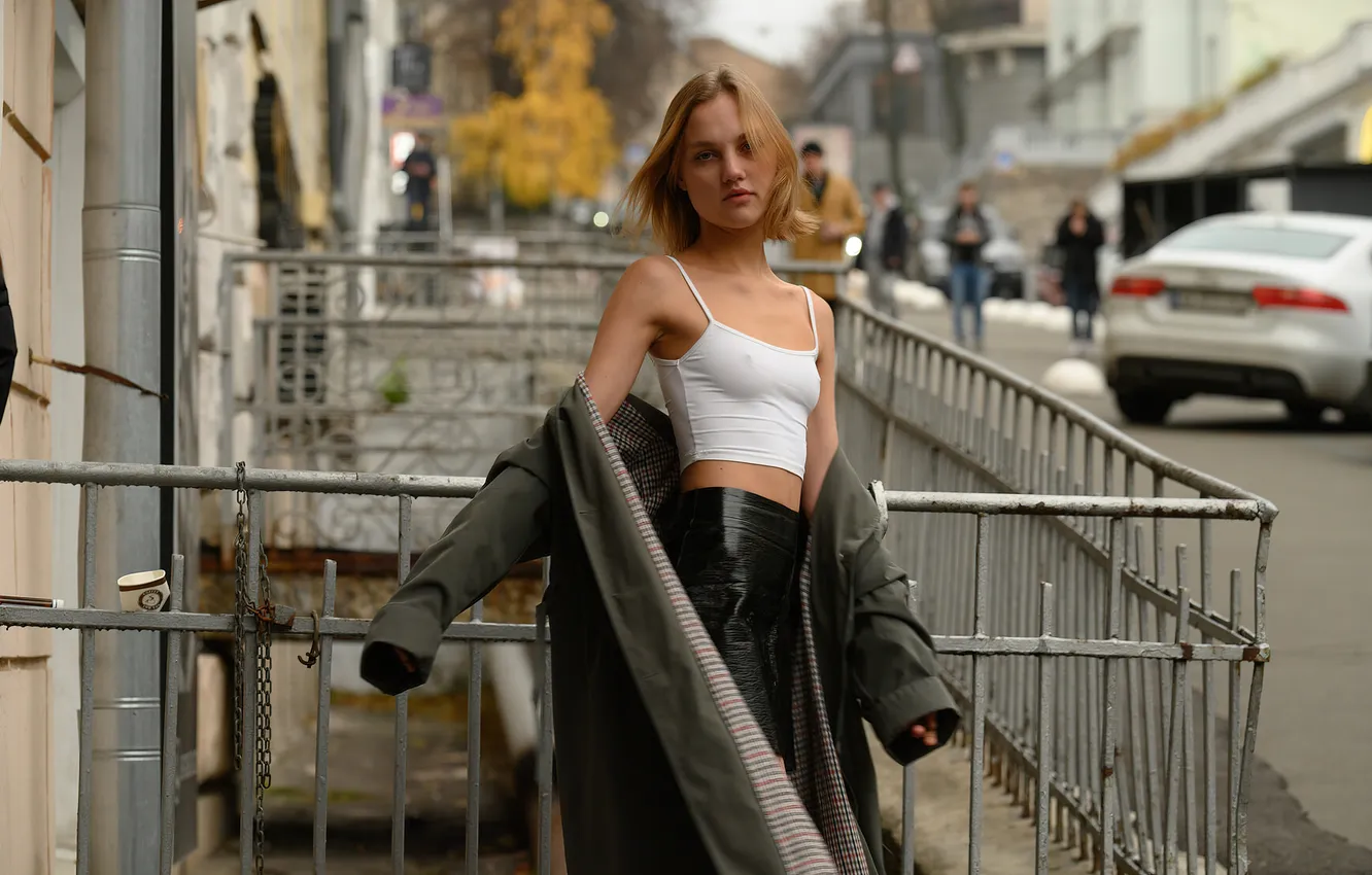 Фото обои улица, красивая девушка, model, street, blonde girl, Zishy, Valya Easton