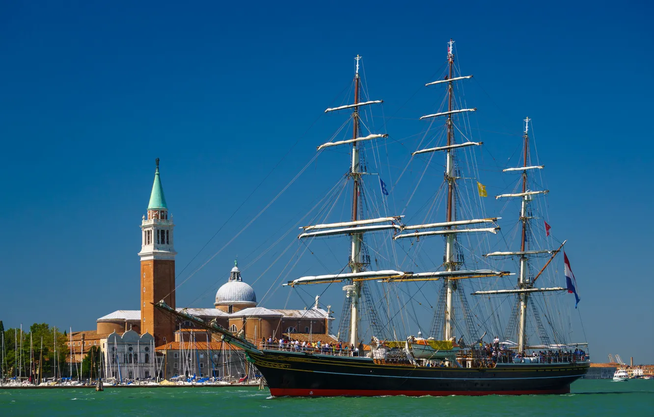 Фото обои парусник, Италия, церковь, Венеция, собор, лагуна, Italy, Venice