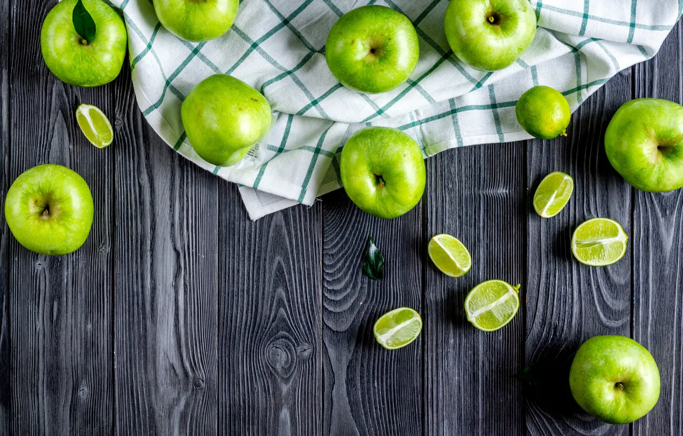 Фото обои яблоки, зеленые, лайм, фрукты, витамины