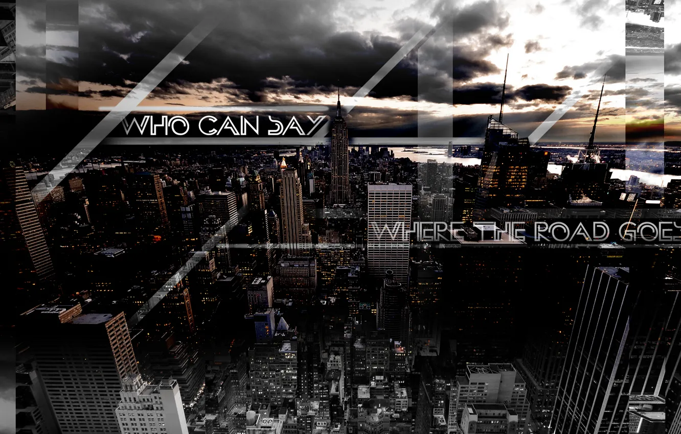 Фото обои city, sunshine, black, grey, panorama, new york, sun, cool