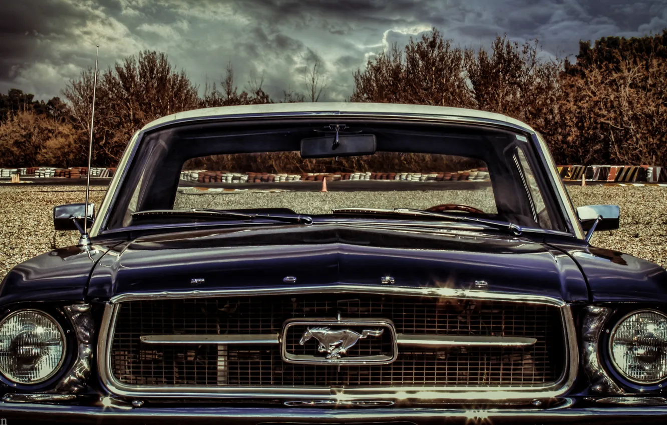 Фото обои car, mustang, light, ford, sky, cloud, front, old