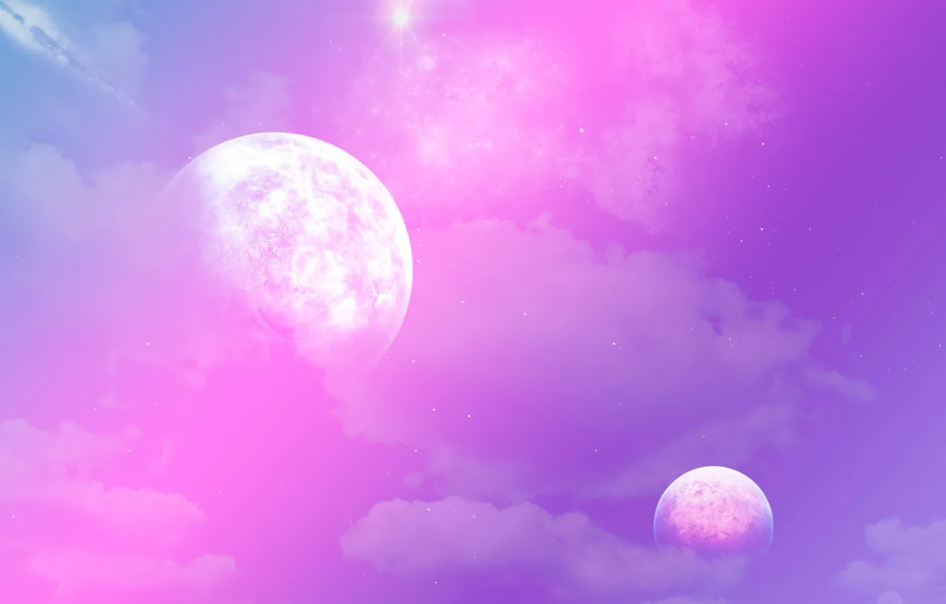 Фото обои фиолетовый, космос, звезды, планеты, пурпурный