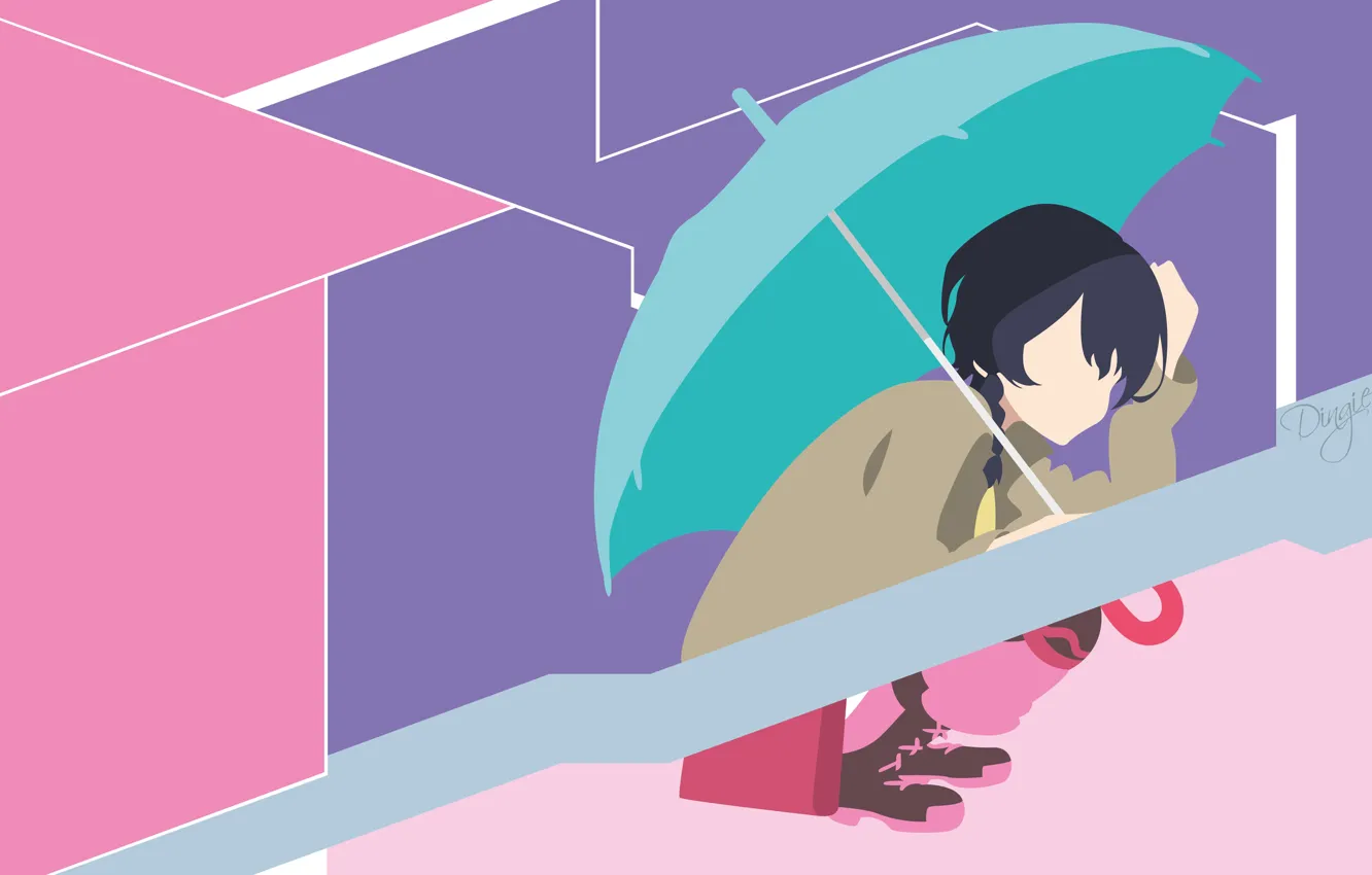 Фото обои минимализм, зонт, девочка, сидит