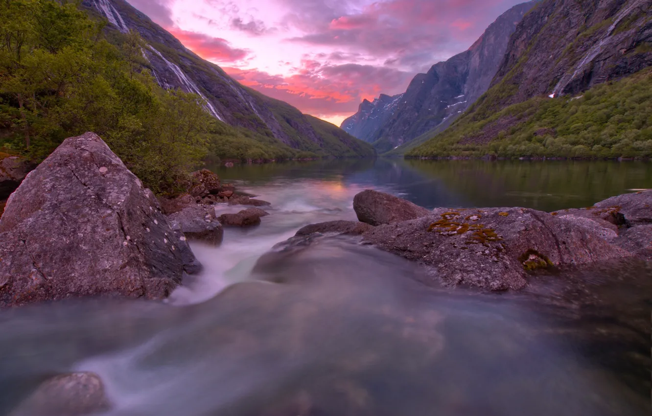 Фото обои горы, озеро, камни, Норвегия, Norway