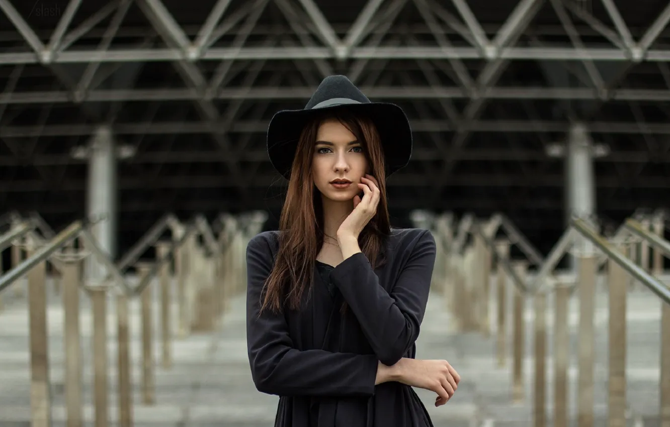 Фото обои девушка, портрет, шляпка, Вячеслав Щербаков