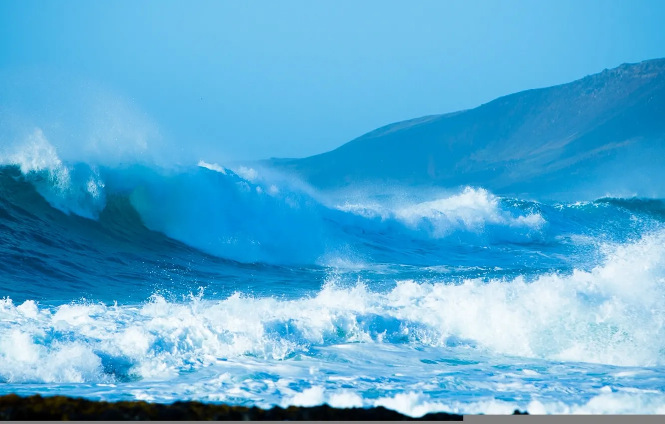 Фото обои волны, шторм, панорама, Исландия, Iceland, Атлантический океан, Atlantic Ocean
