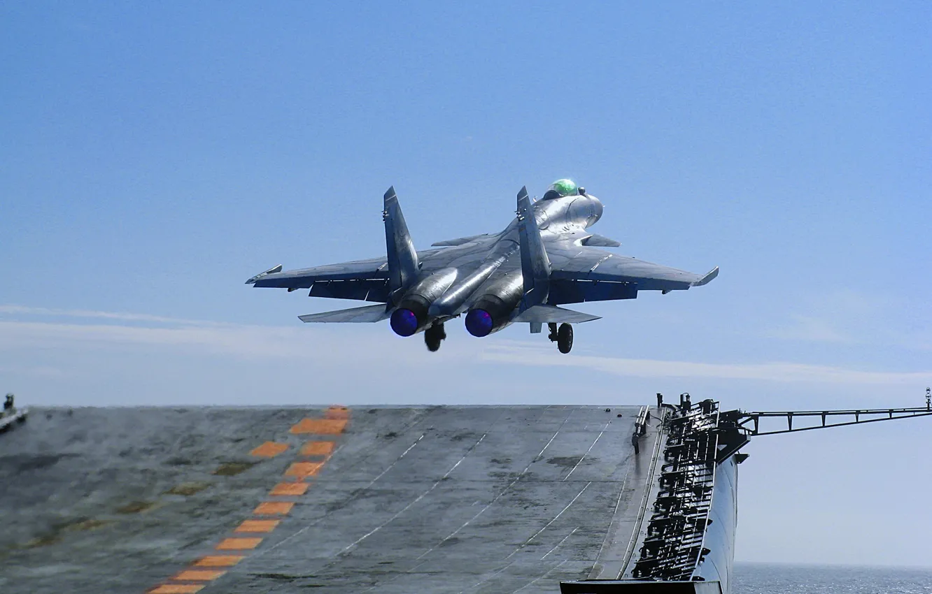 Фото обои самолет, Су-33, авианесущий корабль, полеты авиации