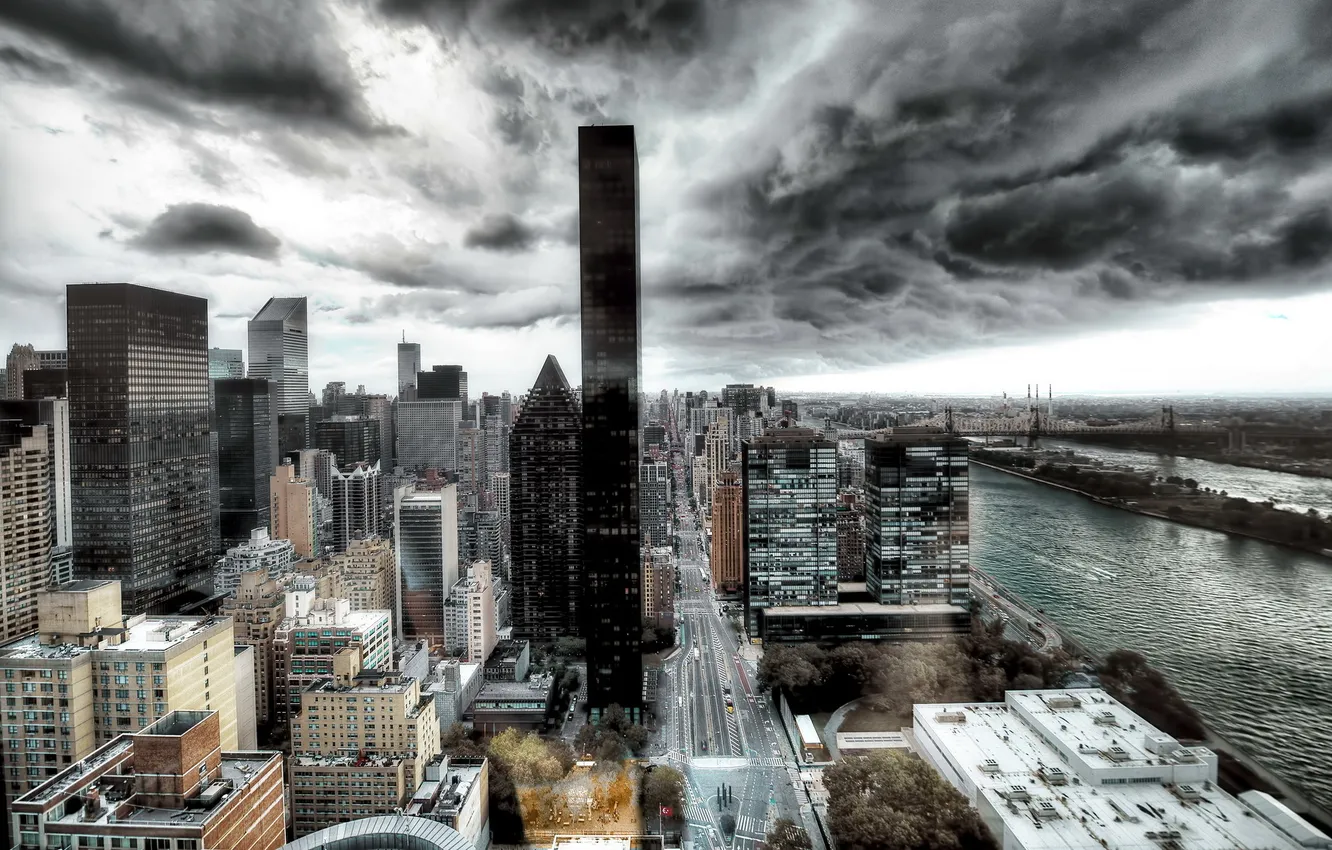 Фото обои New York City, Queensboro Bridge, long exposure, United States UN Mission