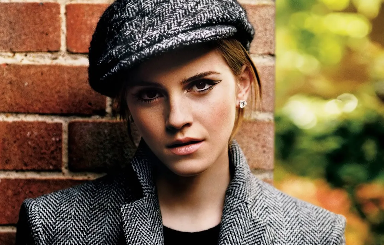 Фото обои взгляд, девушка, лицо, актриса, кепка, красотка, Эмма Уотсон, Emma Watson