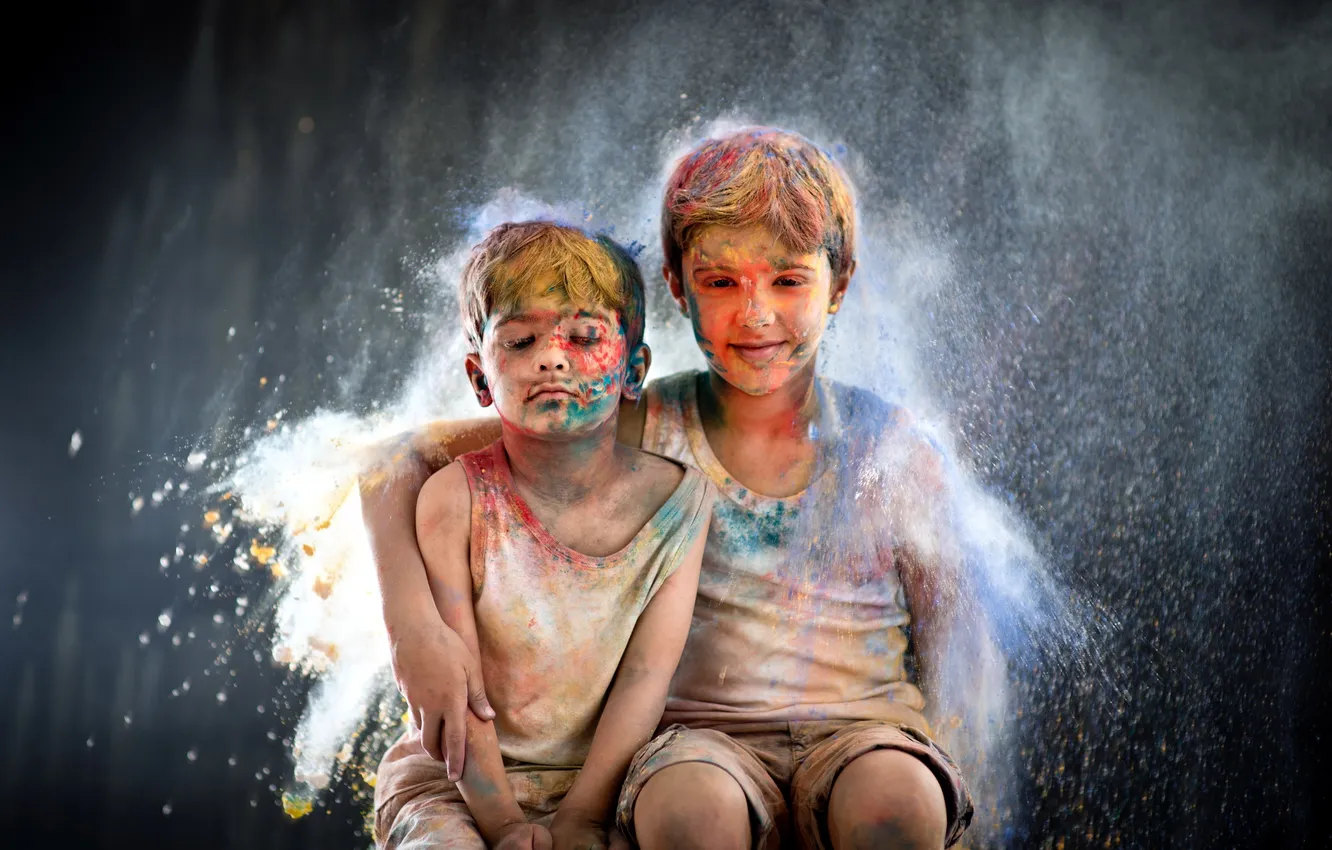Фото обои дети, настроение, краски