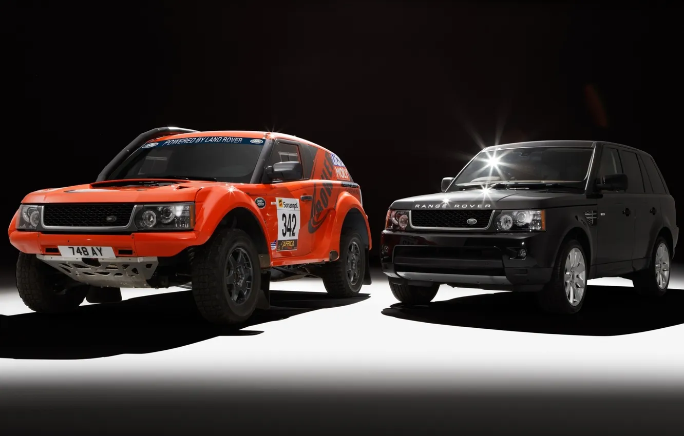 Фото обои оранжевый, чёрный, Спорт, джип, внедорожник, Land Rover, Range Rover, полумрак