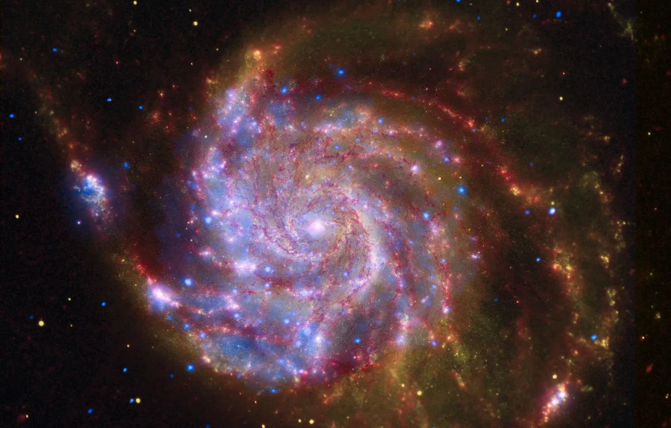 Фото обои космос, галактика, спиралька, свет во тьме, красная галактика