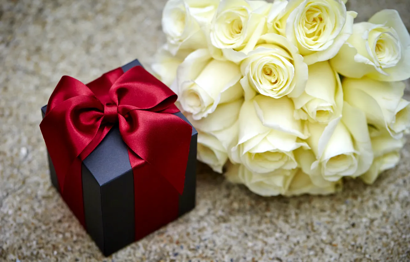 Фото обои коробка, подарок, розы, love, бант, heart, flowers, romantic
