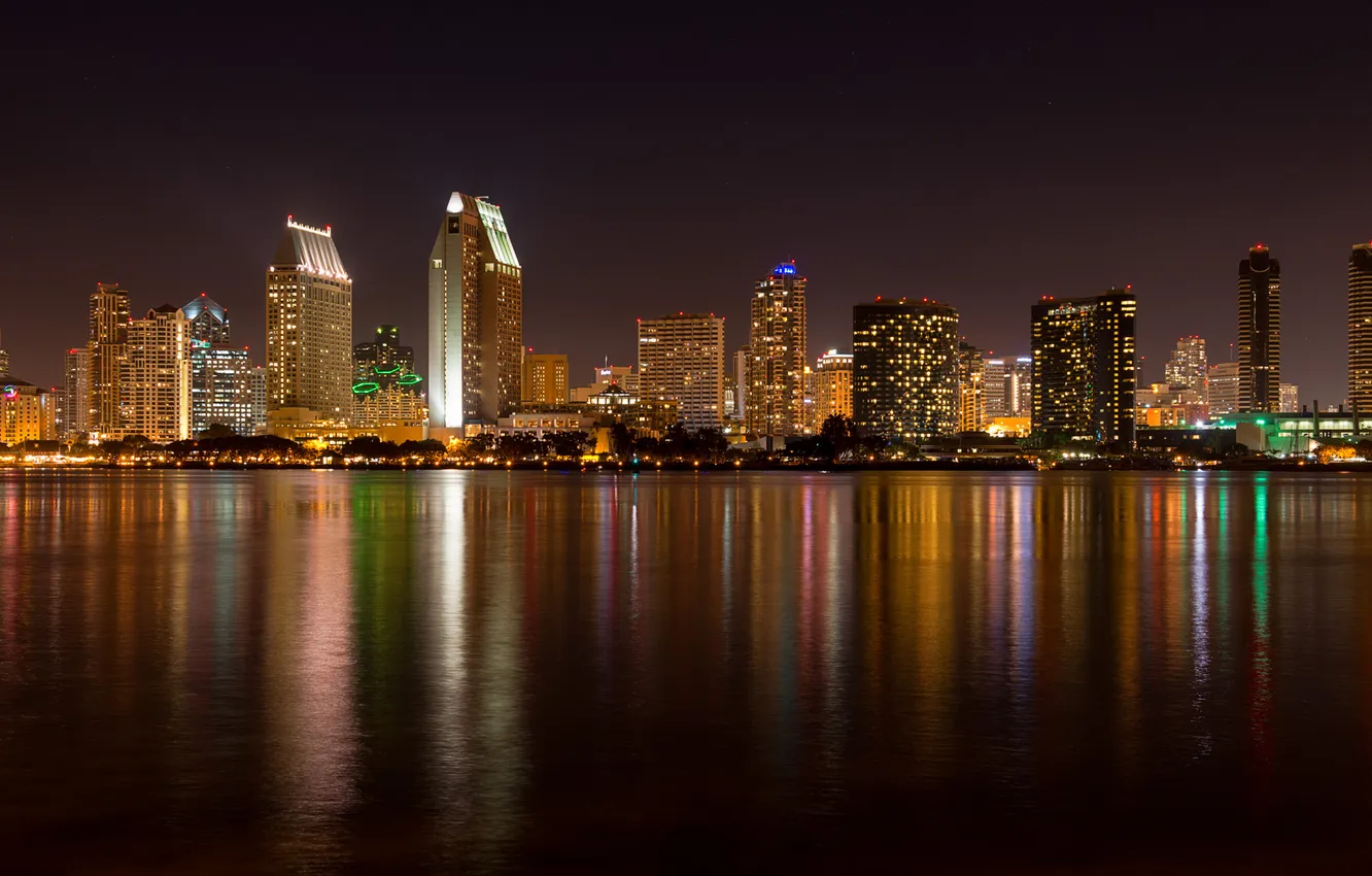 Фото обои ночные огни, ночной город, Сан-Диего