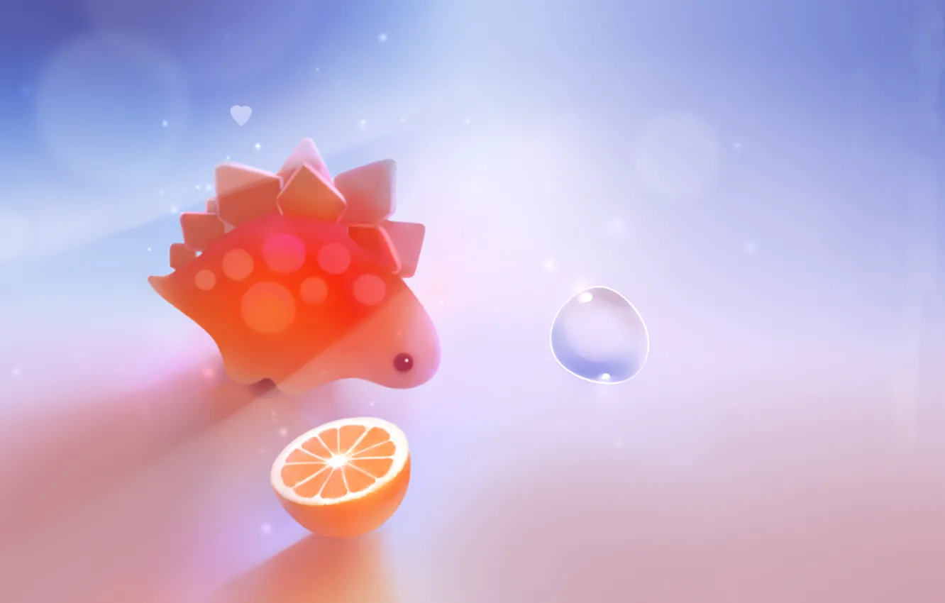 Фото обои оранжевый, апельсин, динозавр, пузырь, сердечко, apofiss
