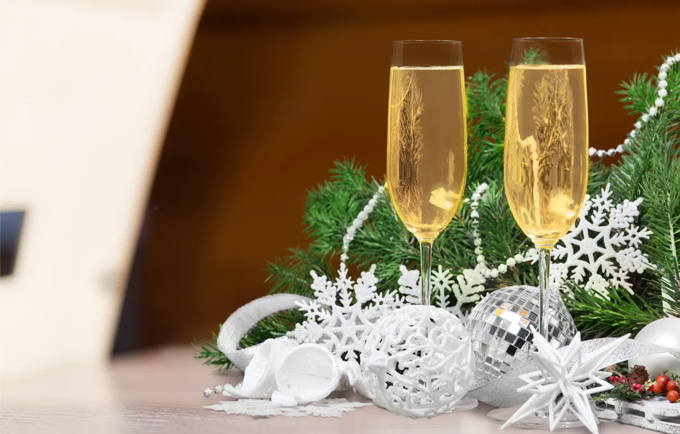 Фото обои елка, Новый Год, бокалы, Рождество, new year, happy, decoration, champagne