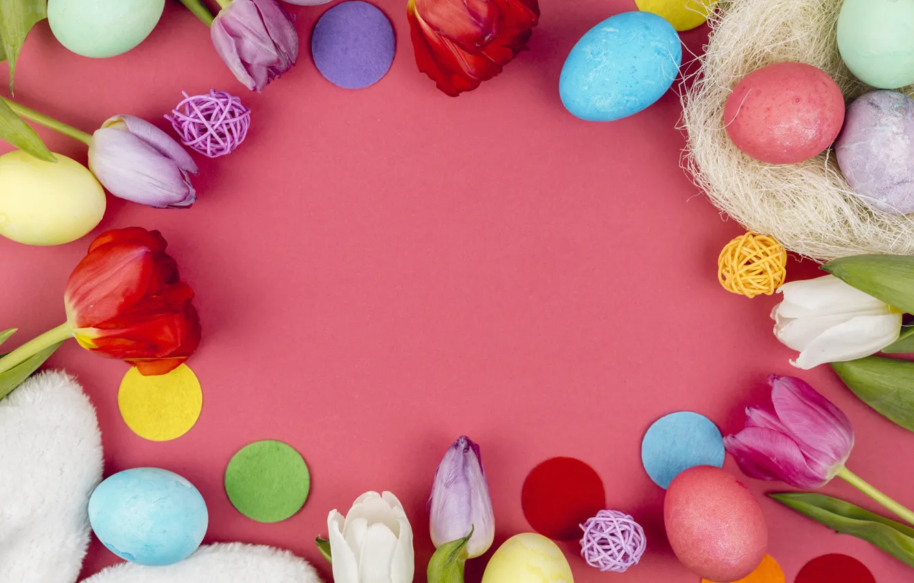 Фото обои цветы, яйца, colorful, Пасха, тюльпаны, happy, flowers, tulips