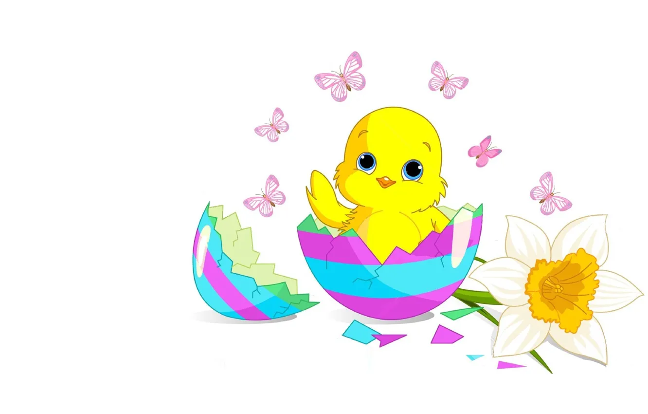 Фото обои праздник, яйцо, арт, Пасха, цыплёнок, Easter, цветочек, детская