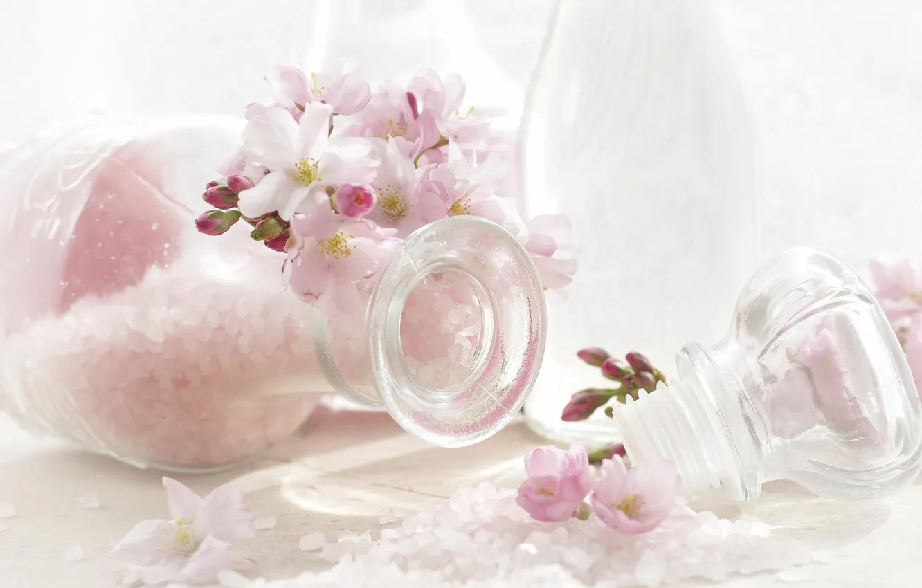 Фото обои макро, цветы, розовая, баночки, соль, соцветие