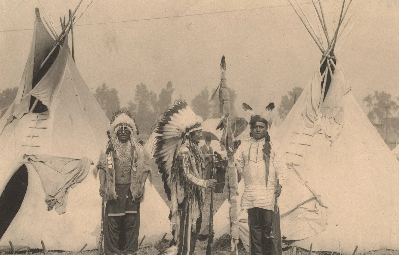 Фото обои native american, first people, Black Foot, Big Eagle, Sioux. Three members of the Sioux tribe …