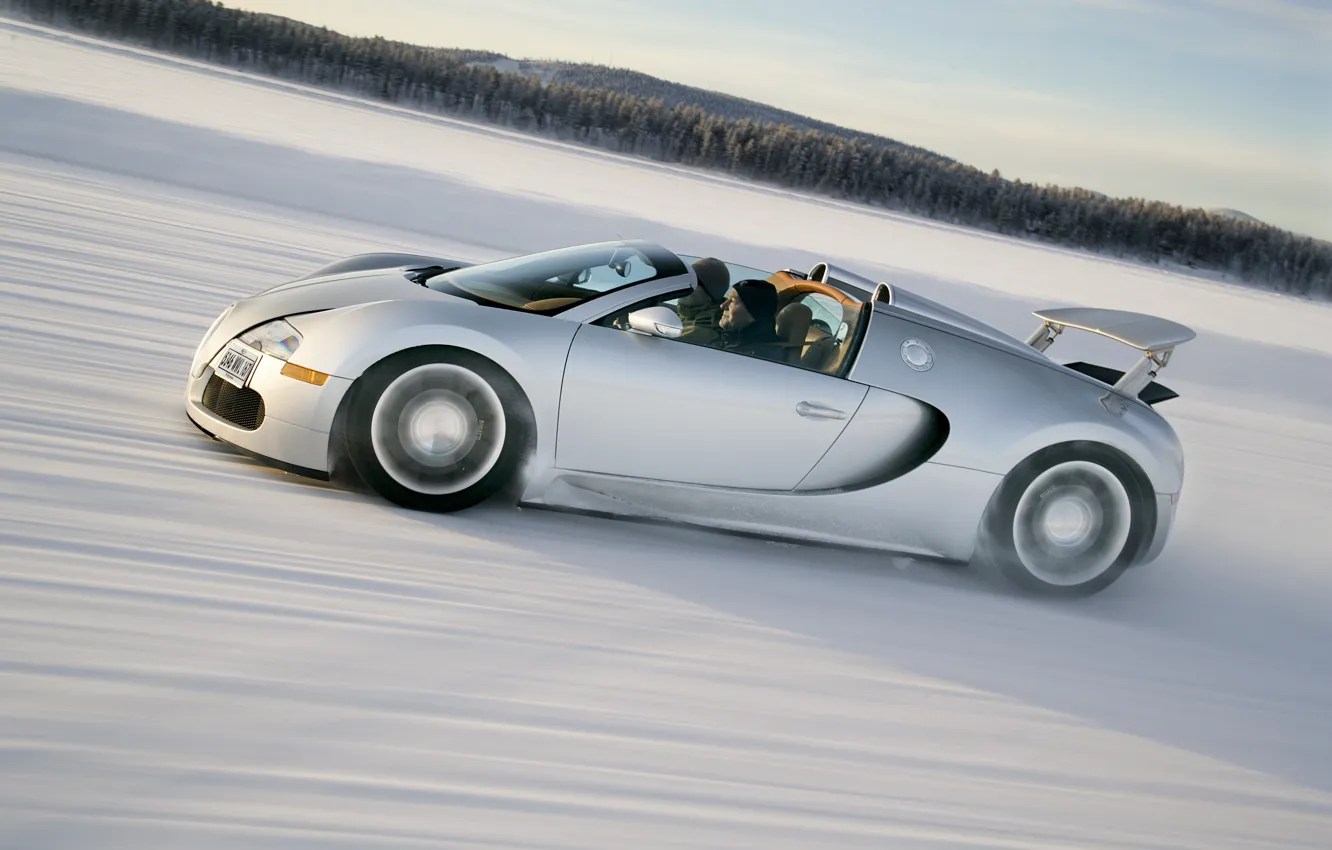 Фото обои зима, скорость, Bugatti, Veyron, бугатти, winter, speed, вейрон, Grand Sport, 16.4