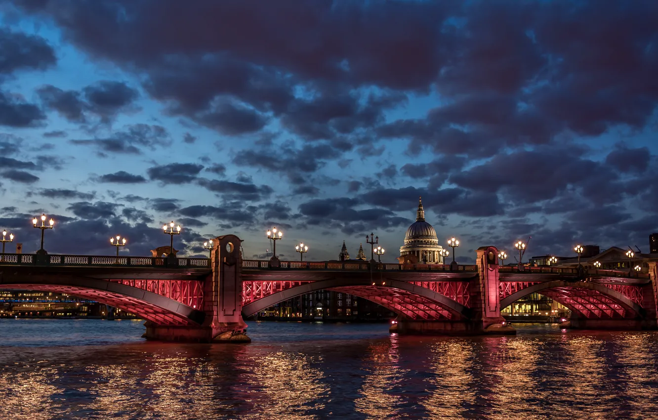 Фото обои мост, город, рассвет, Лондон, river Thames