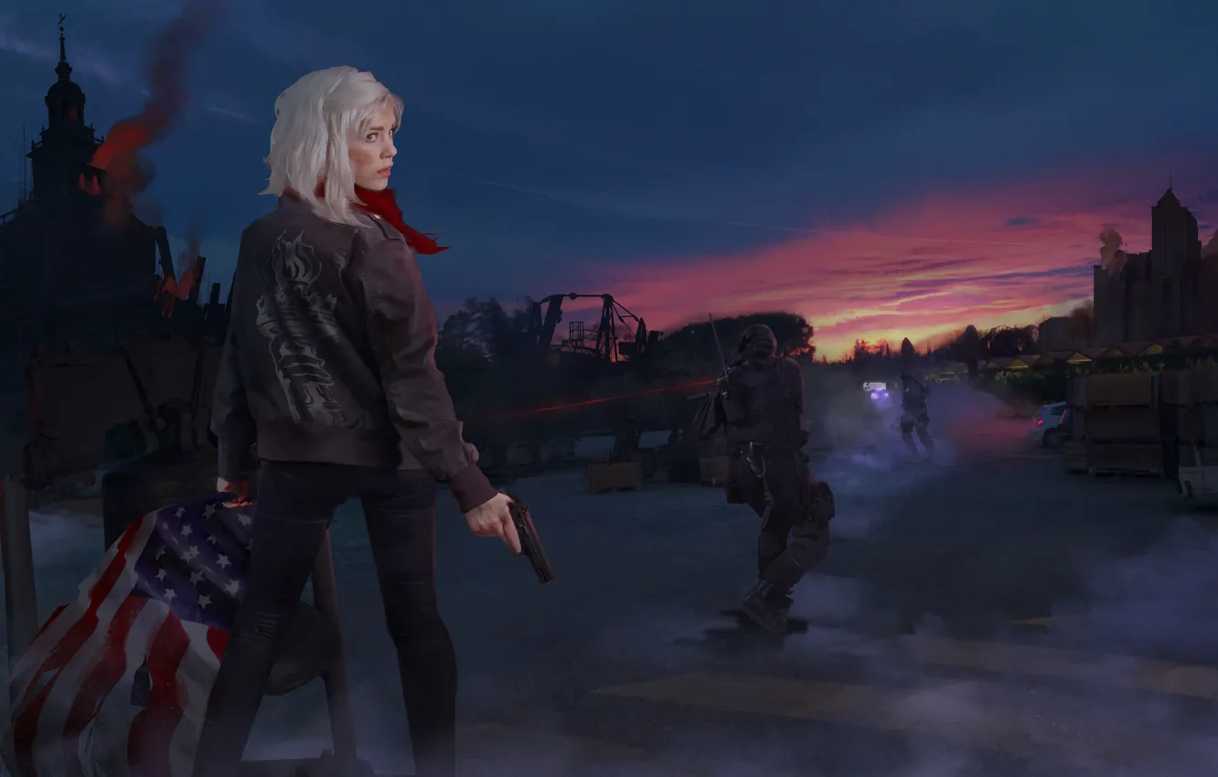 Фото обои девушка, война, флаг, Homefront The Revolution