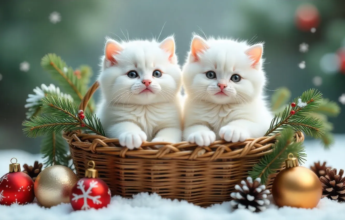 Фото обои зима, взгляд, шарики, снег, ветки, новый год, Рождество, сугробы