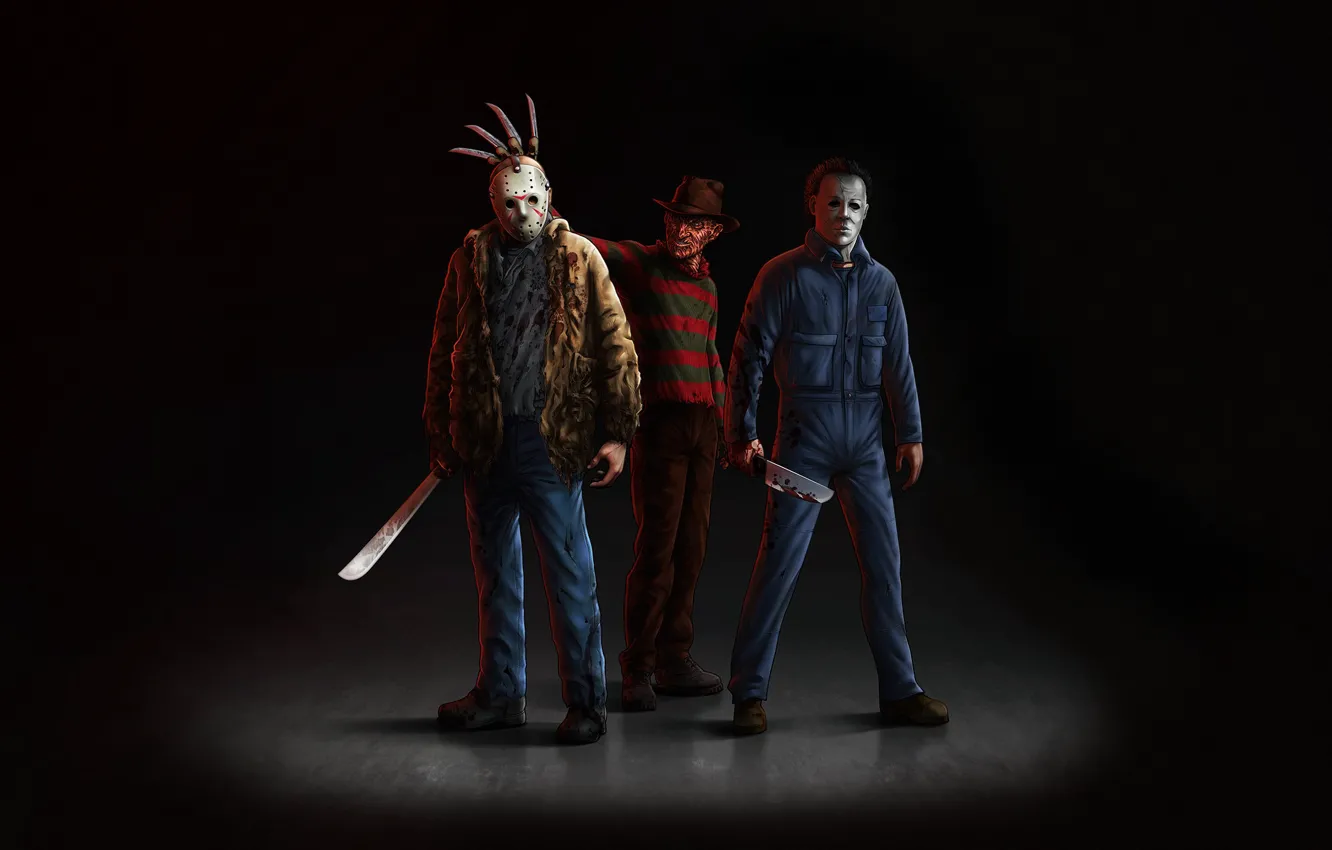 Фото обои Минимализм, Фон, Jason Voorhees, Art, Ужас, Фредди Крюгер, Ужасы, Horror