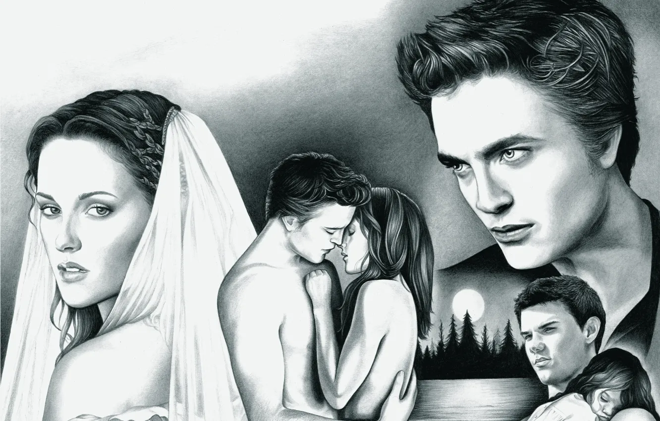 Фото обои вампиры, Kristen Stewart, Кристен Стюарт, Robert Pattinson, Роберт Паттинсон, The Twilight Saga, Сумерки. Сага. Расвет